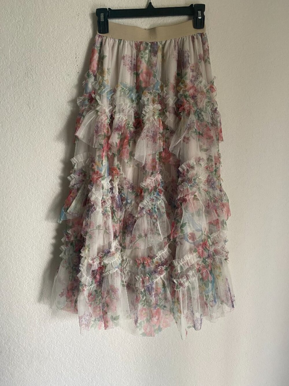 Oak + Fort Watercolor Cottagecore Tiered Mesh Floral Skirt Size Small - Picture 2 of 8